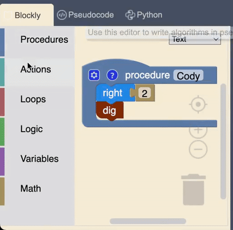 Blockly, Pseudocode et Python