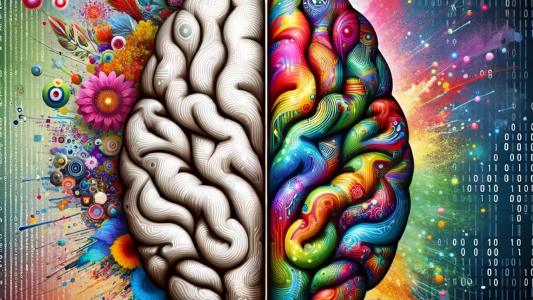 Image depicting the contrast between human creativity and AI coding